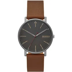 Quarzuhr SKAGEN "SIGNATUR", braun, Armbanduhren, Damen, Armbanduhr, Herrenuhr, Damenuhr, analog, Lederarmband