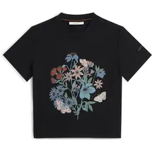 Icebreaker Damen 150 Tech Lite Crop NZ Flora T-Shirt (Größe XL, schwarz)