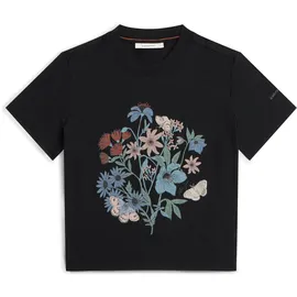 Icebreaker Damen 150 Tech Lite Crop NZ Flora T-Shirt (Größe XL, schwarz)