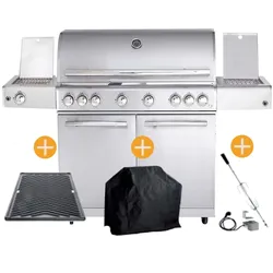 CHEF Paket XL2 Backburner Seitenkocher Steakzone GRATIS: Cover, Grillplatte, Spieß