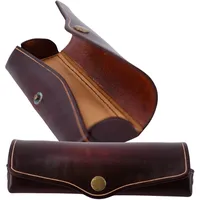 MIKA 28071002 - Brillenetui klein aus Echt Sattel-Leder Braun, Etui für Brillen und Sehhilfen, Brillenbox für Damen und Herren, braune Brillenaufbewahrung, Sonnenbrillenetui ca. 15 x 6 x 3 cm