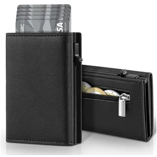 OYLCDI Geldbörse Geldbörse Herren Slim Wallet RFID Blocking Kohlefaserleder (Portmonee Herren mit 11 Kartenetui, Ausweisfenster, Geldscheinklammer, Minimalistischer Geldbeutel Herren,Geldbörse Herren mit RFID Schutz, Portmonee Portemonnaie Herren klein, Slim Wallet mit Münzfach, Mini Geldbörse Herren&Damen, Kreditkartenetui Kartenetui-Geldbeutel) schwarz