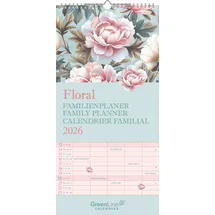 ALPHA EDITION GmbH & Co. KG GreenLine - Floral Familienplaner 2026 – Wandkalender 22x45 cm, Familien-Kalender mit 5 Spalten, 12 floralen Monatsblättern, Stundenplänen & nachhaltiger Produktion für Familien und Naturfreunde
