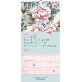ALPHA EDITION GmbH & Co. KG GreenLine - Floral Familienplaner 2026 – Wandkalender 22x45 cm, Familien-Kalender mit 5 Spalten, 12 floralen Monatsblättern, Stundenplänen & nachhaltiger Produktion für Familien und Naturfreunde