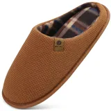 ONCAI Hausschuhe Herren Rückstellschaum Memory Foam Herren Pantoffeln und Mann Haus Schuhe mit Kunstpelz Futter und Indoor Outdoor Gummisohlen Khaki Größe 47 EU - 47 EU