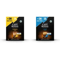 Café Royal 36 Espresso Nespresso®* kompatible Kapseln aus Aluminium - Intensität 5/10-36 Kaffeekapseln & 36 Lungo Nespresso®* kompatible Kapseln aus Aluminium - Intensität 4/10-36 Kaffeekapseln