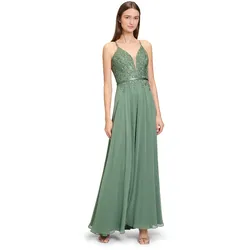 Abendkleid VERA MONT "Vera Mont Abendkleid mit Stickerei", Damen, Gr. 36, Normalgrößen, grün (light aventurine), Obermaterial: 100% Polyester. Besatz: 100% Polyamid. Futter: 100% Polyester., festlich, tailliert lang, V-Ausschnitt, ohne Ärmel, Kleider, Stickerei