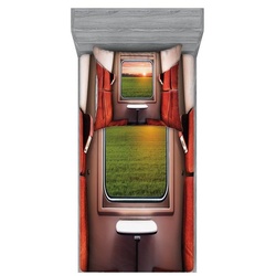 Bettwäsche bedrucktes 2-teiliges Bettwäscheset, Abakuhaus, Microfaser, Natur Fenster Eisenbahn-Reise beige|grün|rot 90 cm x 200 cm
