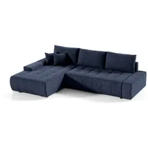 Fun Möbel Ecksofa Sofa mit Schlaffunktion VOGAR Stoff Aston Dunkelblau Ottomane Links - Blau