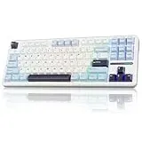 AULA F87 Gaming Tastatur Mechanisch,2.4G/Type-C/BT5.0 Mechanische Tastatur Kabellos mit Fünfschichtige Polsterung,RGB,Hot-Swap,QWERTY,Wireless TKL Creamy Keyboard (Gletscherblau)