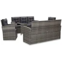 Garten Sitzgruppe Poly Rattan 8 Personen Gartentisch mit Stühle Essgruppe Gartenmöbel Set Gartengruppe Sitzgarnitur Gartengarnitur Terassenmöbel Loungemöbel Terrasse, 5 teilig Grau