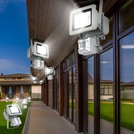 ETC Shop Außen Wandleuchte Baustrahler Außenleuchte Wandlampe mit Bewegungsmelder, Alu Glas klar, 1x LED 10W 790Lm kaltweiß, LxBxA 11,5x15x11 cm, 10er Set