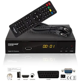 Premium X PremiumX Satelliten-Receiver HD 521 FTA Digital SAT TV-Receiver DVB-S2 FullHD HDMI SCART 2x USB Multimedia-Player, 12V externe Netzteil