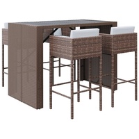 vidaXL 5-tlg. Gartenbar-Set mit Kissen Braun Poly Rattan