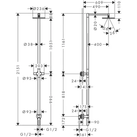 Hansgrohe AXOR Starck Nature Duschsäule mit Kopfbrause 240 1jet, ohne Handbrause, Aufputzmontage, 12671950,