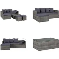 vidaXL 4 tlg. Garten Lounge Set mit Auflagen Poly Rattan Grau - Gartenmöbel-Set - Gartenmöbel-Sets - Gartensofa - Gartensofas - Grau