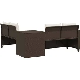 vidaXL Gartensofa in L-Form mit Tisch und Kissen Braun Poly Rattan