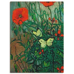 Leinwandbild ARTLAND "Schmetterlinge auf Mohnblüten", grün (farbe bild(er): grün), B:90cm H:120cm, Canvas, Leinwand, Bilder, auf Keilrahmen gespannt