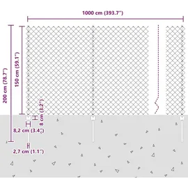 vidaXL Zaun mit Pfosten 1,5 x 10 m Silber/Stahl