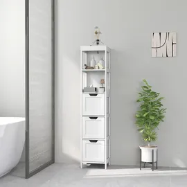 Homcom Badezimmerschrank 30 x 30 x 142,4 cm Weiß MDF/Spanplatte/Massivholz