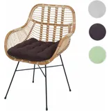 Esszimmerstuhl HWC-P17, Küchenstuhl Korbstuhl Rattansessel Rattanstuhl Stuhl, Kubu Rattan Metall ~ Polster braun