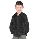 Das Kostümland 70er Jahre Satin Rüschenhemd Johnny für Kinder | Schwarz 128