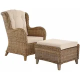 Set/2 Exklusiver Lesesessel Birmingham Sessel aus Rattan mit Hocker (Grau Natur)