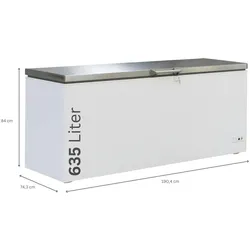 Tiefkühltruhe ICEMAN | 1x abschließbare Edelstahldeckel +LED | 635L, HxBxT 84x190,4x74,3cm | -18/-24°C | Weiß/Edelstahl | + CHEFGASTRO Geschirrtuch