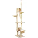 Wiltec Kratzbaum 240-260 cm beige, Katzenkratzbaum deckenhoch mit Sisal, Kletterbaum für Katzen, Deckenspanner Katzenbaum mit Hängematten - Beige