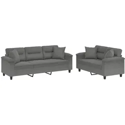 vidaXL 2-tlg. Sofagarnitur mit Kissen Dunkelgrau Mikrofasergewebe