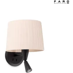 Faro Wandleuchte SAMBA E27, IP20, mit Leser, schwarz matt, beige FAR-64309-35