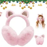 UQTUKO Ohrenwärmer Kinder, Ohrenschützer Mädchen Winter Süße Katzenohren Design faltbar Ohrenwärmer Warme Flauschig Earmuffs Weiche Plüsch Ohrenschützer für Outdoor Aktivitäten (Rosa) - Einheitsgröße