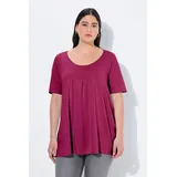 Ulla Popken T-Shirt Zierfalten A-Linie Rundhals Halbarm lila/rot 46/48