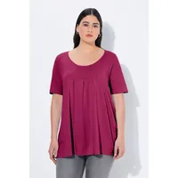 Ulla Popken T-Shirt Zierfalten A-Linie Rundhals Halbarm lila/rot 46/48
