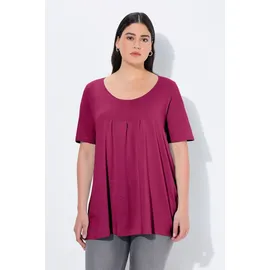 Ulla Popken T-Shirt Zierfalten A-Linie Rundhals Halbarm lila/rot 46/48