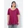 Ulla Popken T-Shirt Zierfalten A-Linie Rundhals Halbarm lila/rot 46/48