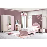 JV Möbel Kinderzimmer Set Kinderbett, Nachttisch, Kommode, Kleiderschrank), Modern rosa