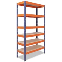 shelfplaza PRO 200x100x60 cm Schwerlastregal in blau-orange mit 6 Böden und 166 kg Traglast pro Boden