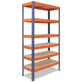 shelfplaza PRO 200x100x60 cm Schwerlastregal in blau-orange mit 6 Böden und 166 kg Traglast pro Boden