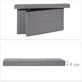 Relaxdays Faltbare Sitzbank XL mit Stauraum, Sitzcube Fußablage, Sitzwürfel als Aufbewahrungsbox, 38x76x38cm, dunkelgrau, 76 x 38 x 38cm, 85L Leinen, Anthrazit