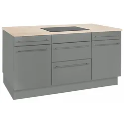 Kochinsel OPTIFIT "Bern", grau (küche: basaltgrau, basaltgrau, akaziefarben), B:160cm T:95cm, Komplettküchen-Sets, mit E-Geräten, Stellbreite 160 x 95 cm, höhenverstellbare Stellfüße