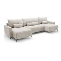 Deine Möbel 24 Wohnlandschaft LOCA U-Form 382 cm breit Ecksofa Sofa Wohnzimmer L-Couch Cord Samt, Beige Creme Grau Hellgrau Anthrazit Schwarz 5 Teile, mit Schlaffunktion Bettfunktion Bettkasten beige