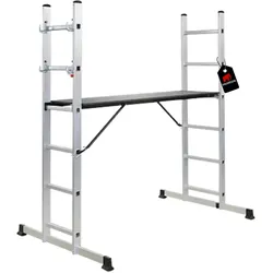 PROREGAL Arbeitsgerüst MULTISTEP, 3-in-1 Aluminiumleiter, 2x6 Sprossen, bis zu 2,7 m Höhe, Traglast 150kg, Arbeitsgerüst, Stehleiter, Anlegeleiter