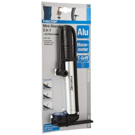 Fischer Mini-Standpumpe 2in1 Standpumpe für alle gängigen Ventile mit Manometer schwarz