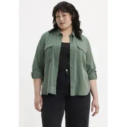 Hemdbluse LEVI'S PLUS "DOREEN UTILITY SHIRT", Damen, Gr. XXXL (54/56), schwarz fores, Web, Obermaterial: 100% Lyocell, unifarben, casual, 3/4-Ärmel, Blusen, angenehm luftig und leicht