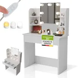Juskys Schminktisch Zoey mit LED-Beleuchtung & Stauraum, moderne Oberfläche mit Schublade – Weiß