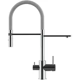 VIZIO NIEDERDRUCK 3 Wege Wasserhahn Küchenarmatur FL mit 360° Schwenkbarem Auslauf Abnehmbare 2 Strahl Handbrause Verchromt Grau