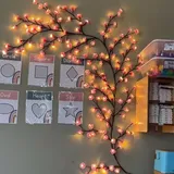 LED Kirschblüten Zweige Lichter, Kirschblüten Wand, LED Sakura Vine Wand Deko, Warmweiss Rattan Lichterkette Wanddeko mit Fernbedienung für Schlafzimmer Deko Weinachtsdeko (48LEDs, 1.6Meter)