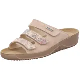 Damen Pantolette Leder Blumen Muster Klettverschluss Soltau-40 1932, Größe:41 EU, Farbe:Beige - 41