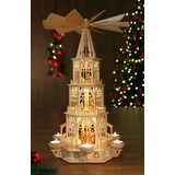 Tilgner Pyramide Erzgebirge und LED Beleuchtung innen, Figuren geschnitzt, 53cm